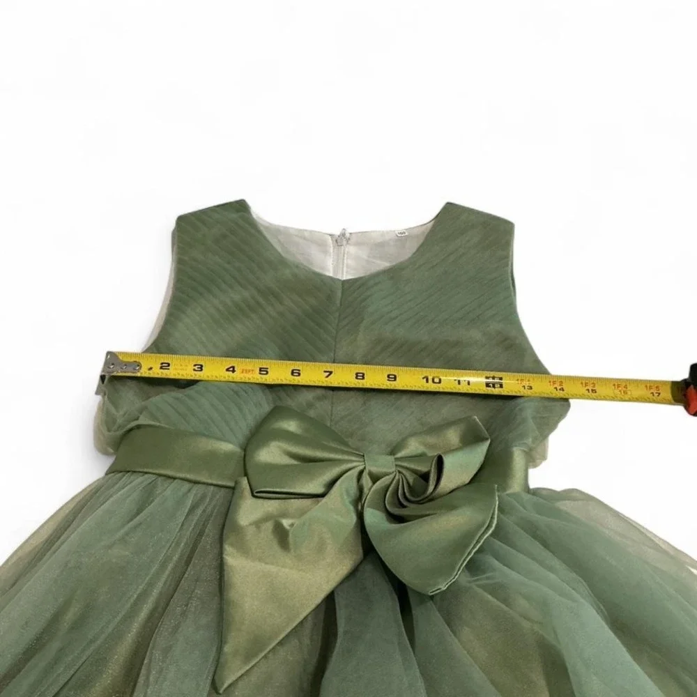 Unbranded Formal Gown Kids 10-12 yrs Sage Green Wedding Sequin Tulle Bow Dress - Picture 4 of 8